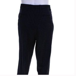 Canali Striped Pleated Front Dress Pants Navy Blue